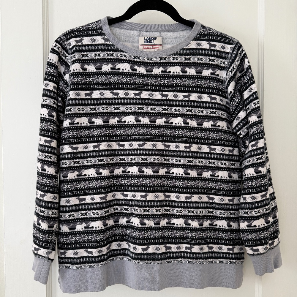 Vintage Land's End‎ Deer Fair Isle Serious Sweats Sweatshirt Women's S/P 6/8